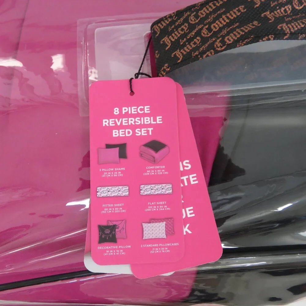 Juicy couture Pink & Black Reversible queen 8-piece comforter Bedding sets
